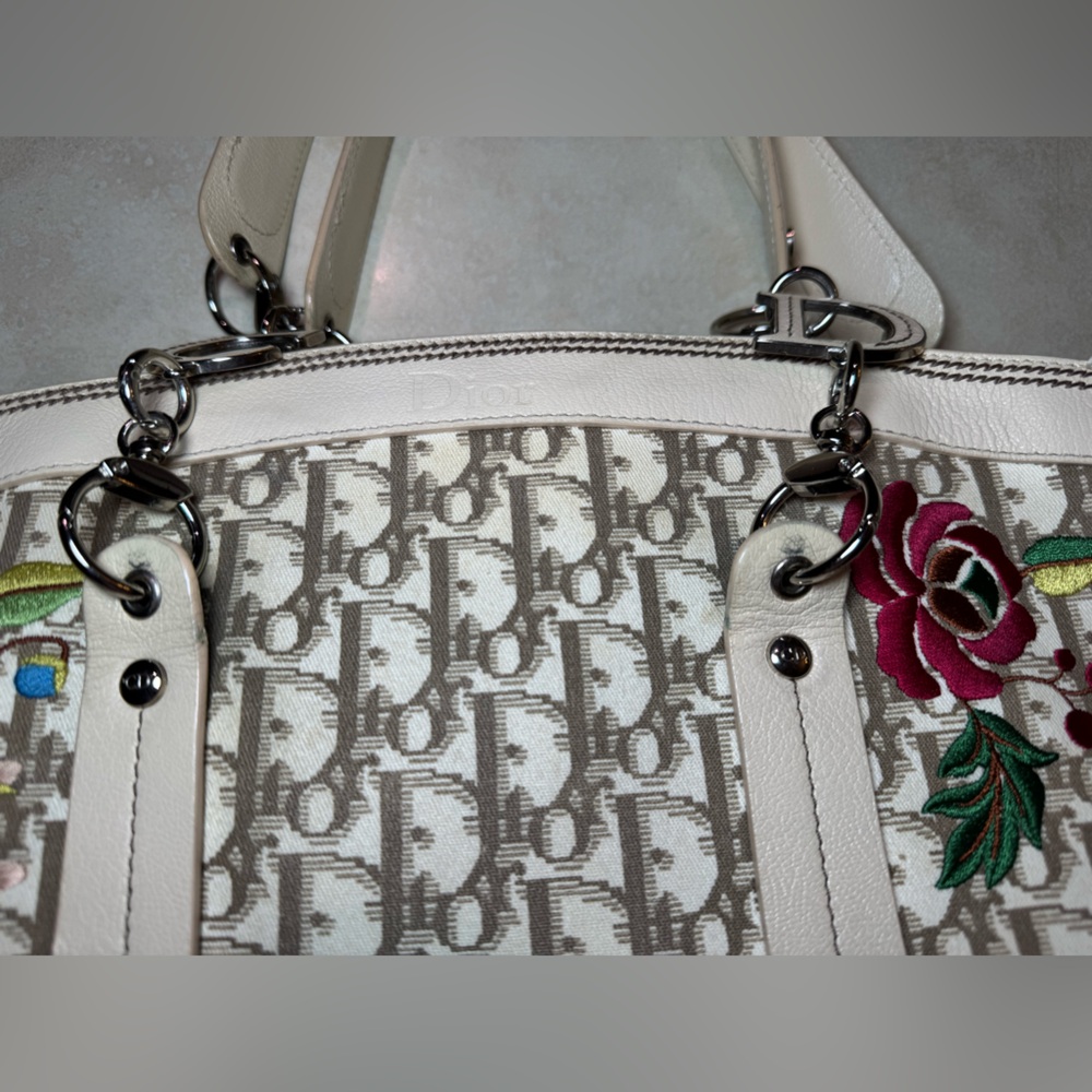 Vtg Authentic Christian Dior Troter Embroidered Diorissimo Canvas Tote Bag - Picture 13 of 16